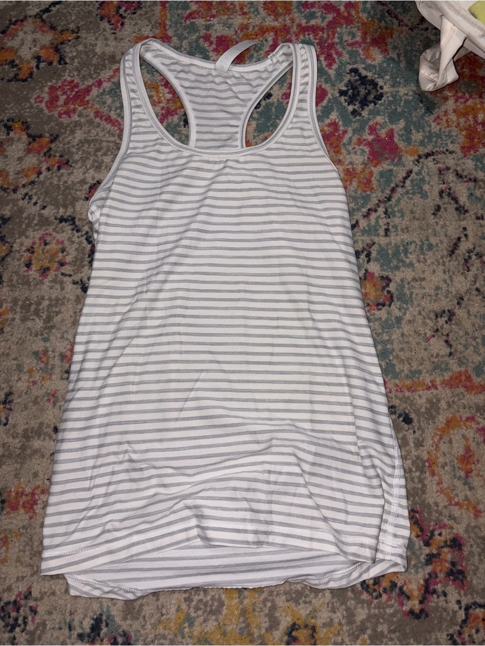 Danskin White and Gray Striped Racerback Tank Top